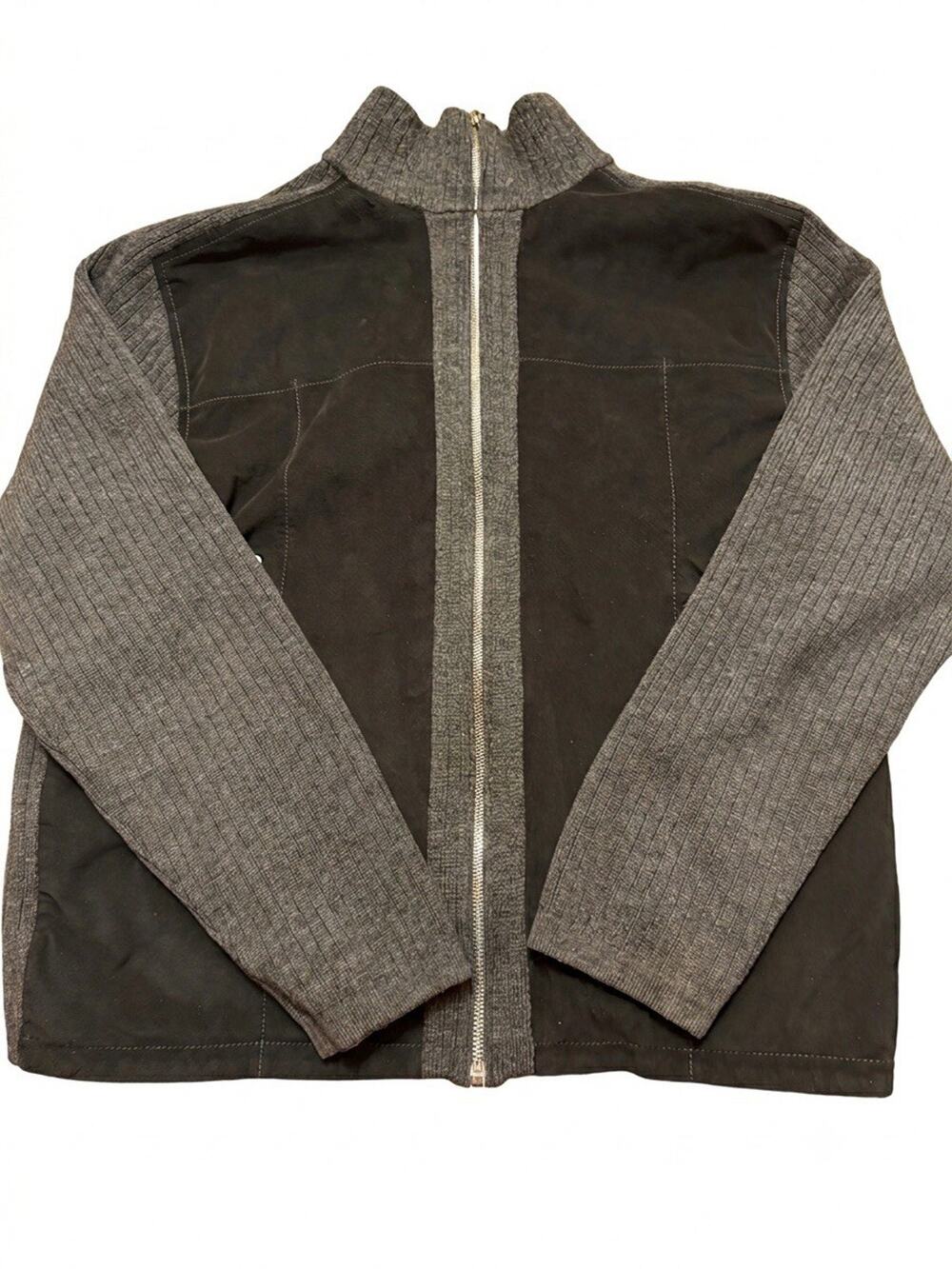 Bogner Men’s Full Zip Jacket 42L Virgin Wool Mixed Media Knit Luxury Sport Gray